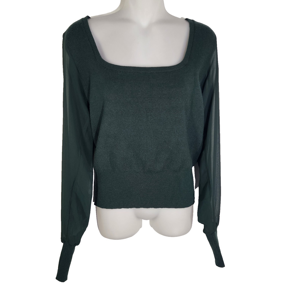 Apricot Womens Sweater Square Neck Chiffon Sleeve Green Size 8 Green Knit Jumper